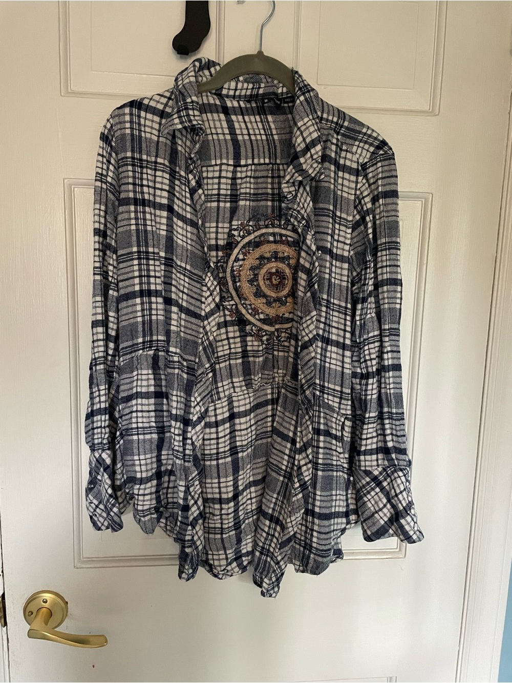 Tolani Navy and White Plaid button down shirt